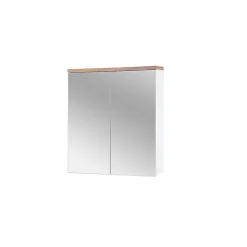 Armoire De Salle De Bains|Meublorama Meuble salle de bain ERMANO Chene clair et blanc brillant 60x70 cm 2 portes miroir Meuble suspendu