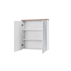 Armoire De Salle De Bains|Meublorama Meuble salle de bain ERMANO Chene clair et blanc brillant 60x70 cm 2 portes miroir Meuble suspendu