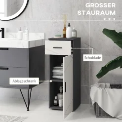 Meuble Wc|ProximaX Meuble salle de bain gris, armoire d'appoint avec tiroir et étagères réglables, meuble de rangement, idéal salle de bain ou salon