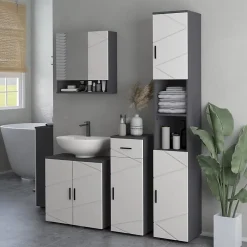 Meuble Wc|ProximaX Meuble salle de bain gris, armoire d'appoint avec tiroir et étagères réglables, meuble de rangement, idéal salle de bain ou salon