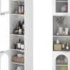 Colonne De Salle De Bains|Giantex Meuble Salle de Bain Haut avec 2 Placards à Porte Verre, 2 Compartiments Ouverts, Pieds Surélevés,35x30x180 CM