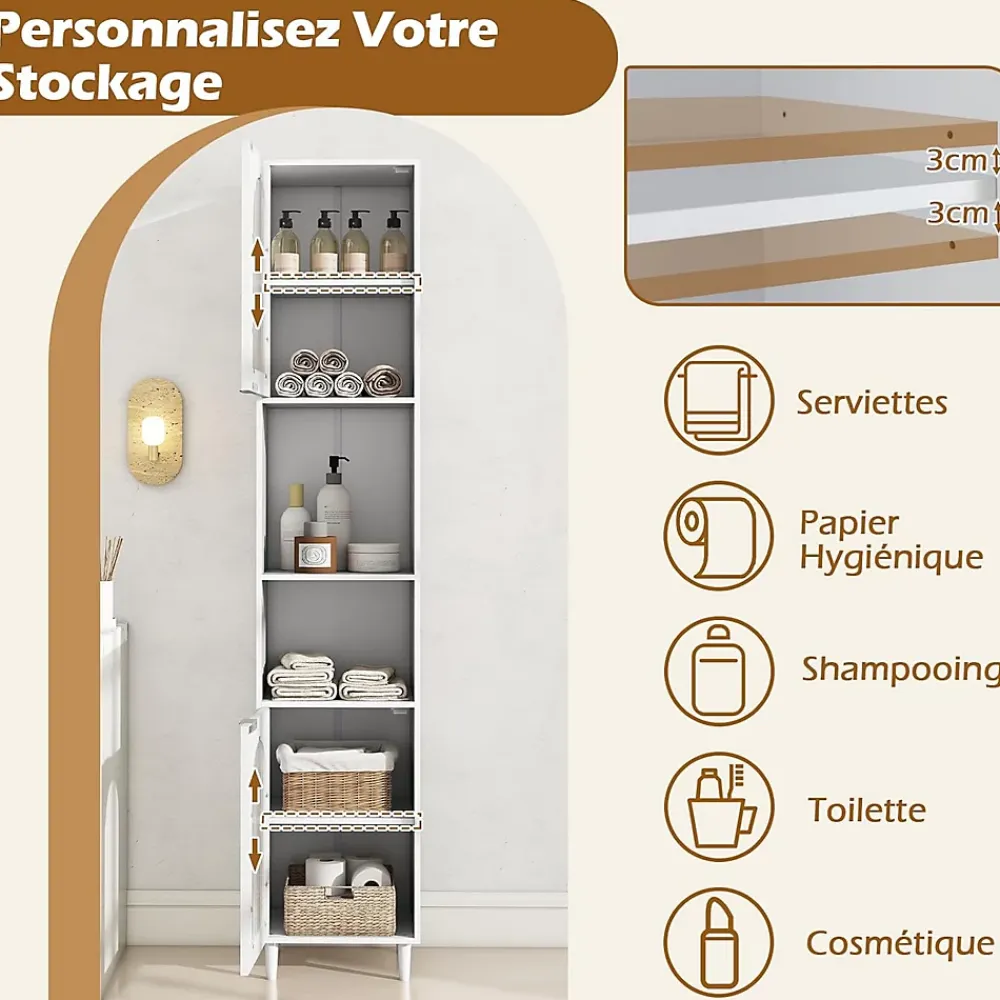 Colonne De Salle De Bains|Giantex Meuble Salle de Bain Haut avec 2 Placards à Porte Verre, 2 Compartiments Ouverts, Pieds Surélevés,35x30x180 CM