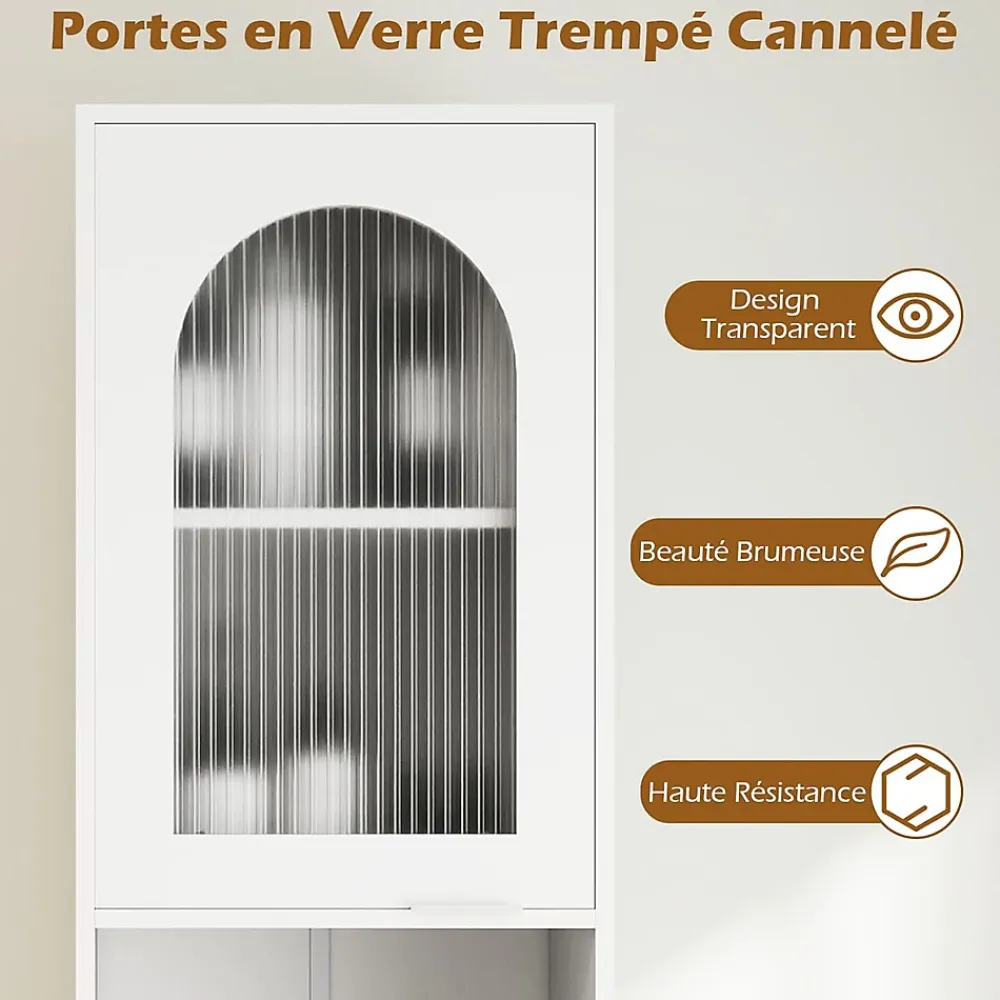 Colonne De Salle De Bains|Giantex Meuble Salle de Bain Haut avec 2 Placards à Porte Verre, 2 Compartiments Ouverts, Pieds Surélevés,35x30x180 CM