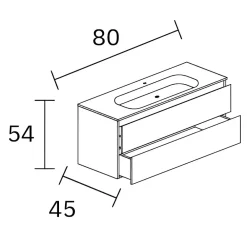 Sanizéo Meuble Salle de Bain LISTELLO 81 cm x H54 x P45 cm, Plan Vasque Cérame, 2 Tiroirs Impression 3D Poignée Inox, Chêne Clair