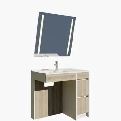 Ensemble Meuble De Salle De Bains|Cuisibane Meuble salle de bain PMR ANDY PLUS 90 cm bois et blanc + miroir Motory