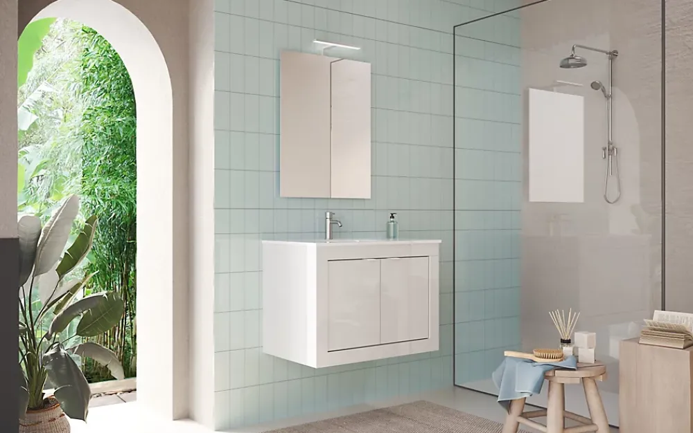 Meuble De Salle De Bains Faible Profondeur|Autres Meuble salle de bain Pratiko BASIC 2.0 blanc laqué brillant 82x57x47 cm