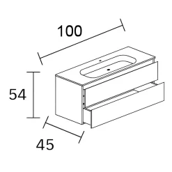 Sanizéo Meuble Salle de Bain REEL 101 cm x H54 x P45 cm, Plan Vasque Grès Cérame NA, 2 Tiroirs Impression 3D Poignée Noir, Chêne Moyen