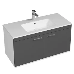 Ensemble Meuble De Salle De Bains|Saniverre Meuble salle de bain RUBITE simple vasque 2 portes Gris anthracite L. 100 cm + miroir cadre -