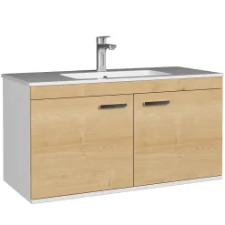 Saniverre Meuble salle de bain RUBITE simple vasque 2 portes Chêne clair L. 100 cm -