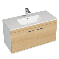 Saniverre Meuble salle de bain RUBITE simple vasque 2 portes Chêne clair L. 100 cm -