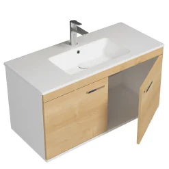 Saniverre Meuble salle de bain RUBITE simple vasque 2 portes Chêne clair L. 100 cm -