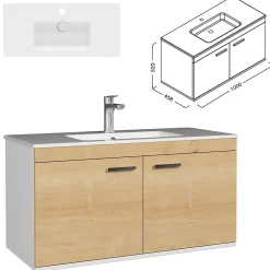 Saniverre Meuble salle de bain RUBITE simple vasque 2 portes Chêne clair L. 100 cm -