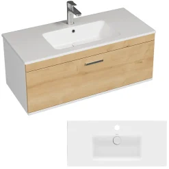 Saniverre Meuble salle de bain RUBITE simple vasque 2 portes Chêne clair L. 100 cm -