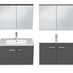 Ensemble Meuble De Salle De Bains|Saniverre Meuble salle de bain RUBITE simple vasque 2 portes Gris anthracite L. 80 cm + miroir armoire -