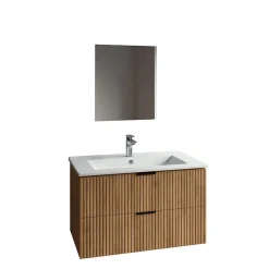 Ensemble Meuble De Salle De Bains|Aurlane Meuble salle de bain simple vasque 60cm bois MDF ondulé
