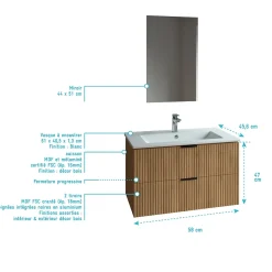 Ensemble Meuble De Salle De Bains|Aurlane Meuble salle de bain simple vasque 60cm bois MDF ondulé