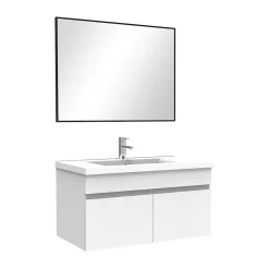 Ensemble Meuble De Salle De Bains|AICA Sanitaire Meuble salle de bain simple vasque 80cm meuble + miroir Blanc