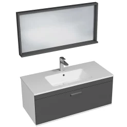 Saniverre Meuble salle de bain simple vasque RUBITE 1 tiroir Anthracite L. 100 cm + miroir cadre -