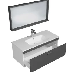 Saniverre Meuble salle de bain simple vasque RUBITE 1 tiroir Anthracite L. 100 cm + miroir cadre -
