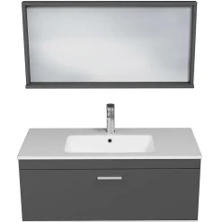 Saniverre Meuble salle de bain simple vasque RUBITE 1 tiroir Anthracite L. 100 cm + miroir cadre -