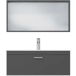 Saniverre Meuble salle de bain simple vasque RUBITE 1 tiroir Anthracite L. 100 cm + miroir cadre -