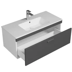 Saniverre Meuble salle de bain simple vasque RUBITE 1 tiroir Anthracite L. 100 cm + miroir cadre -