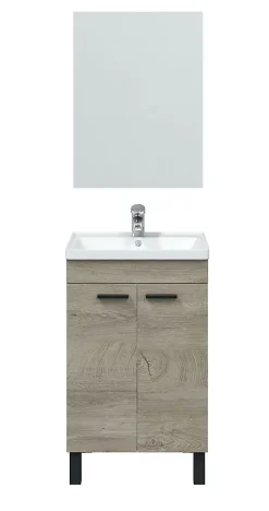 Meuble Sous Lavabo|Pegane Meuble salle de bain Sous-Vasque 50 cm + Miroir coloris Alaska chêne à nœuds - Longueur 50 x Hauteur 80 x Profondeur 40 cm