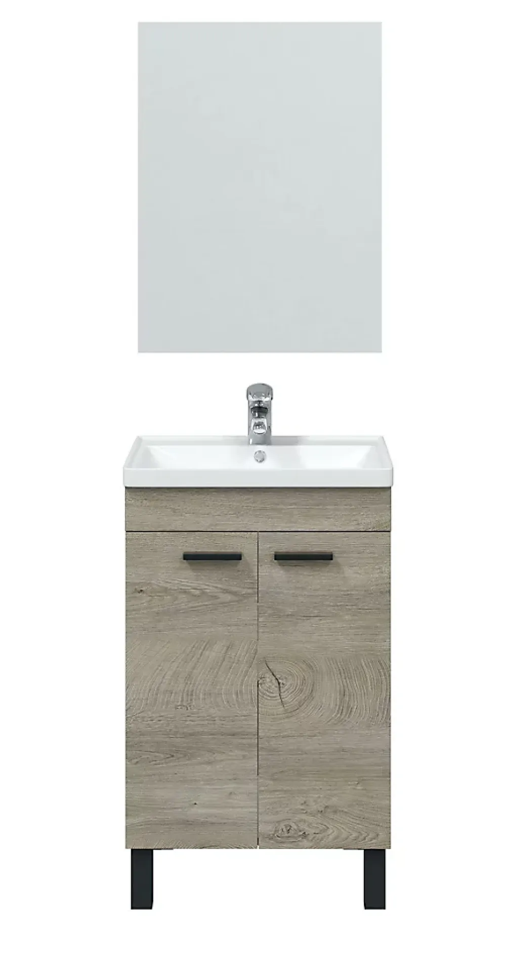 Meuble Sous Lavabo|Pegane Meuble salle de bain Sous-Vasque 50 cm + Miroir coloris Alaska chêne à nœuds - Longueur 50 x Hauteur 80 x Profondeur 40 cm