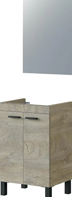 Meuble Sous Lavabo|Pegane Meuble salle de bain Sous-Vasque 50 cm + Miroir coloris Alaska chêne à nœuds - Longueur 50 x Hauteur 80 x Profondeur 40 cm