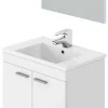 Pegane Meuble salle de bain Sous-vasque 60 cm avec 2 portes + Miroir coloris blanc brillant - H80 x Longueur 60 x Profondeur 45 cm