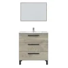 Meuble Sous Lavabo|Pegane Meuble salle de bain sous vasque avec 3 Tiroirs + 1 Miroir coloris Alaska chêne - Longueur 80 x Profondeur 45 x Hauteur 86 cm