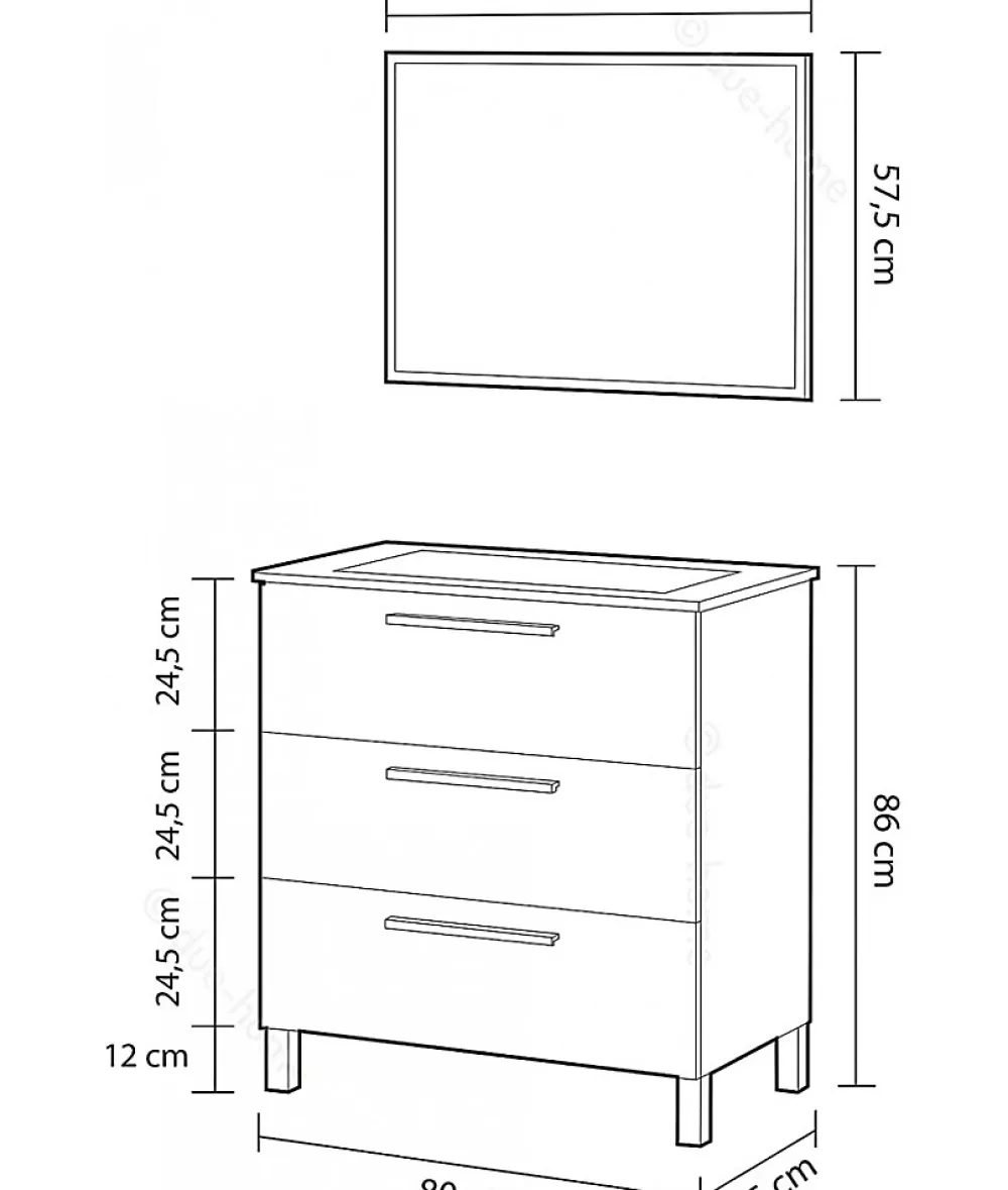 Meuble Sous Lavabo|Pegane Meuble salle de bain sous vasque avec 3 Tiroirs + 1 Miroir coloris Alaska chêne - Longueur 80 x Profondeur 45 x Hauteur 86 cm