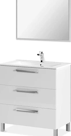 Pegane Meuble salle de bain sous vasque avec 3 Tiroirs + 1 Miroir - Longueur 80 x Profondeur 45 x Hauteur 86 cm