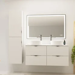 Planète Bain Meuble salle de bain strié 120 cm pour vasque à poser - Blanc mat - à suspendre - Tirso