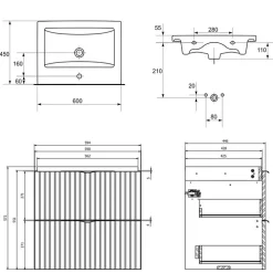 Meuble Vasque|Planète Bain Meuble salle de bain strié - 60 cm - avec plan vasque - Beige cachemire mat - à suspendre - Tirso