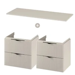 Planète Bain Meuble salle de bain strié 120 cm pour vasque à poser - Beige cachemire mat - à suspendre - Tirso