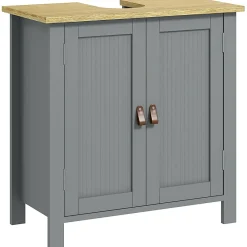 kleankin Meuble salle de bain sur pied - meuble sous-vasque - 2 portes, étagère - MDF panneaux aspect bois clair gris