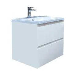 Swiss Aqua Technologies Meuble salle de bain suspendu 59 x 50 x 45 cm blanc brillant 2 tiroirs avec lavabo en marbre coulé SAT B-Way (BWAY260WU)