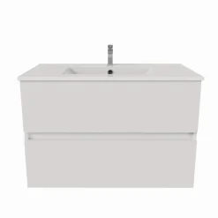 Meuble Vasque|Cuisibane Meuble salle de bain suspendu 80 cm ROSALY- Blanc- Plan vasque en Céramique