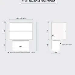 Meuble Vasque|Cuisibane Meuble salle de bain suspendu 80 cm ROSALY- Blanc- Plan vasque en Céramique