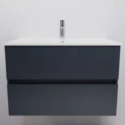 Meuble Vasque|Cuisibane Meuble salle de bain suspendu 80 cm ROSALY- Gris- Plan vasque en Céramique