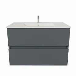 Meuble Vasque|Cuisibane Meuble salle de bain suspendu 80 cm ROSALY- Gris- Plan vasque en Céramique