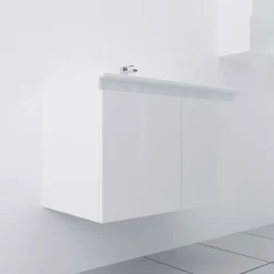 Meuble Vasque|Cuisibane Meuble salle de bain suspendu 80 cm PROLINE- Blanc- Plan vasque en Céramique