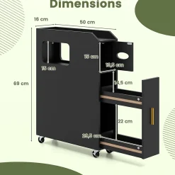 Giantex Meuble Salle de Bain Étroit,avec Support pour Papier Toilette,2 Tiroir, 2 Roue, Poignée Pratique,pour Buanderie, Toilette (Noir)