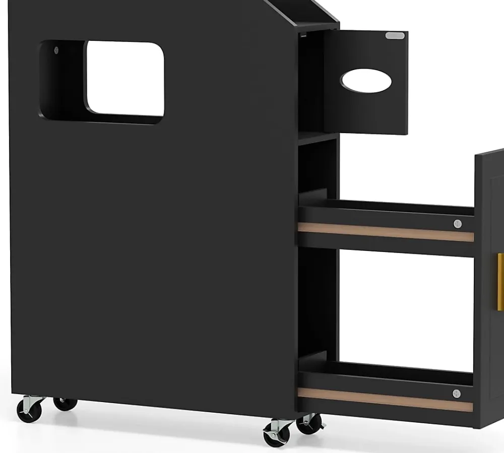 Giantex Meuble Salle de Bain Étroit,avec Support pour Papier Toilette,2 Tiroir, 2 Roue, Poignée Pratique,pour Buanderie, Toilette (Noir)