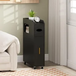 Giantex Meuble Salle de Bain Étroit,avec Support pour Papier Toilette,2 Tiroir, 2 Roue, Poignée Pratique,pour Buanderie, Toilette (Noir)