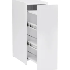 ProximaX Meuble salle de bain étroit blanc à roulettes, meuble WC et d'appoint avec tiroir 3 compartiments et niche, idéal petits espaces