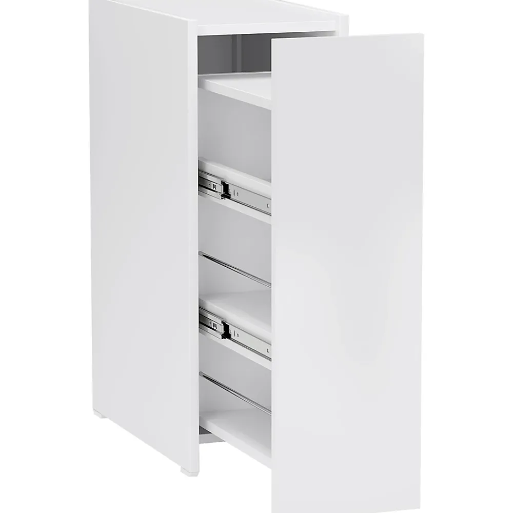ProximaX Meuble salle de bain étroit blanc à roulettes, meuble WC et d'appoint avec tiroir 3 compartiments et niche, idéal petits espaces