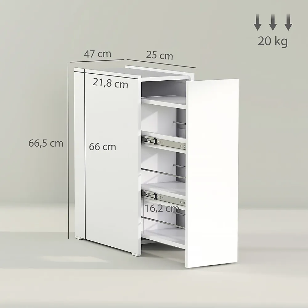 ProximaX Meuble salle de bain étroit blanc à roulettes, meuble WC et d'appoint avec tiroir 3 compartiments et niche, idéal petits espaces