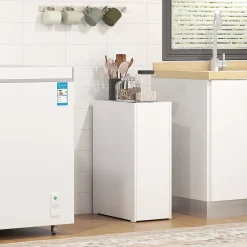 ProximaX Meuble salle de bain étroit blanc à roulettes, meuble WC et d'appoint avec tiroir 3 compartiments et niche, idéal petits espaces
